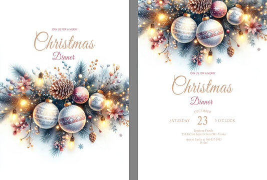 watercolor Christmas invitation card template