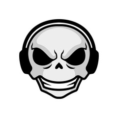 minimalist skull wearing headphone logo mascot design vector illustration isolated on white background