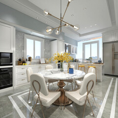 3d render. Modern kitchen interior scene.