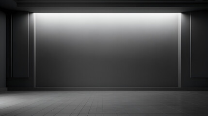 empty room with spotlights.A dark room with a closed door and a foggy background. Concrete wall background with light