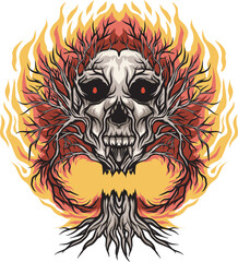 Dead tree with skull and fire, suitable for illustrations, t shirts and tattoos