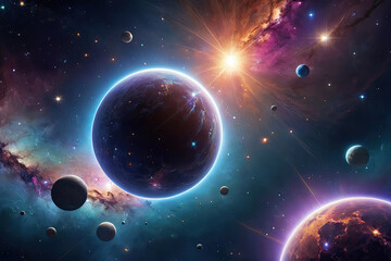 Obraz na płótnie Canvas planet in space. Night sky,glittering stars and nebulas. Fragment of Universe