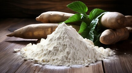 cassava on the table and flour.
