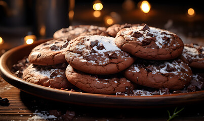Fototapeta na wymiar Sweet and Salty Delight: Chocolate Cookies with Chocolate Chips and a Hint of Salt