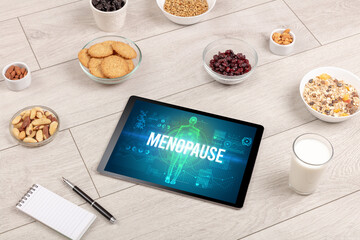 Tablet Pc with fruits, medical concept