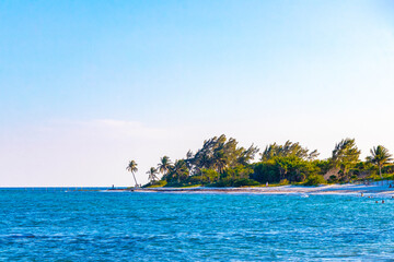 Tropical mexican beach clear turquoise water Playa del Carmen Mexico.