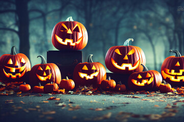 Pumpkins in a Spooky Forest for Halloween