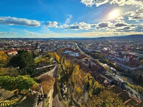 Graz Panorama Altstadt und Sehensw&uuml;rdigkeiten