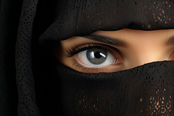 Naklejka premium Portrait of woman in traditional veil with intricate lace detailing. Her eyes are the focal point