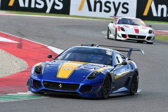 Scarperia, Mugello - 28 October 2023: Ferrari 599 XX in action at the Mugello Circuit during Ferrari World Finals 2023 in italy.