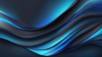 Poster Trendige Komposition aus blauen technischen Formen auf schwarzem Hintergrund. Dunkles metallisches perforiertes Texturdesign. Technologieillustration. © Marios