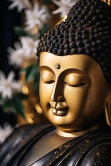 closeup of Buddha statue in buddhist temple