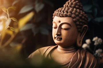 Fotobehang closeup of Buddha statue in buddhist temple © Rudsaphon