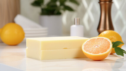 Soap with citrus poster with copy space.