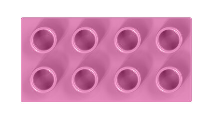Fuchsia Pink Lego Block Isolated on a White Background. Close Up View of a Plastic Children Game Brick for Constructors, Top View. High Quality 3D Rendering with a Work Path. 8K Ultra HD, 7680x4320