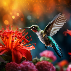 Hummingbird Feeding on a Flower