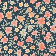 Seamless Flower Leaf Pattern Floral Wallpaper Background Vector Design. Decorative Summer Fabric Illustration. Spring Textile Ornament Retro Vintage Decoration Art.Nature Abstract  Texture Graphic