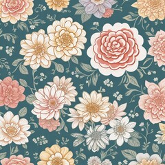 Seamless Flower Leaf Pattern Floral Wallpaper Background Vector Design. Decorative Summer Fabric Illustration. Spring Textile Ornament Retro Vintage Decoration Art.Nature Abstract  Texture Graphic