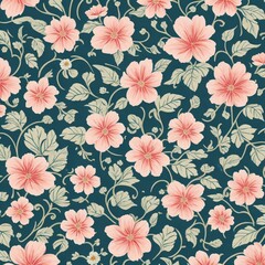 Seamless Flower Leaf Pattern Floral Wallpaper Background Vector Design. Decorative Summer Fabric Illustration. Spring Textile Ornament Retro Vintage Decoration Art.Nature Abstract  Texture Graphic