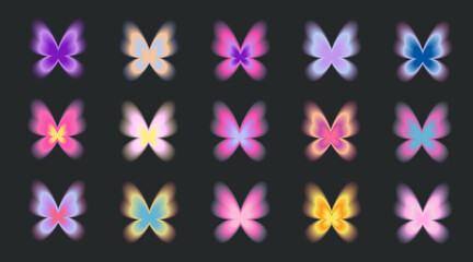Blurry butterflies aesthetic elements. Y2k style blurred gradient shapes. Colorful soft gradients. Modern minimalist design element with blur gradients vector template set. © Alina Pear