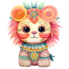 Fototapeta premium Cute Lion Mexican Watercolor Clipart Illustration