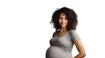 Pregnant Woman isolated on white transparent background, Happy mother portrait, PNG