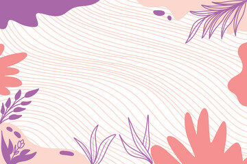 Vector hand drawn abstract background illustration with leaves and wave line