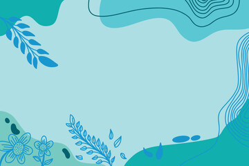 Vector hand drawn abstract background illustration with leaves and wave line