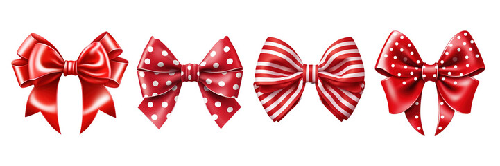 Red and white bow on a transparent background
