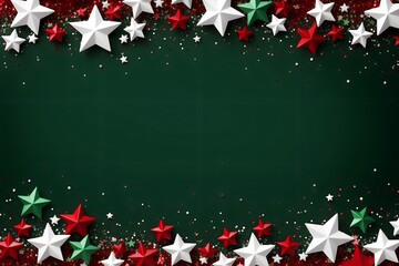 Merry Christmas Green flat lay with red and green and white stores forming a border on the top and bottom edge of the template, for holiday advertisements or announcements, Christmas Banner
