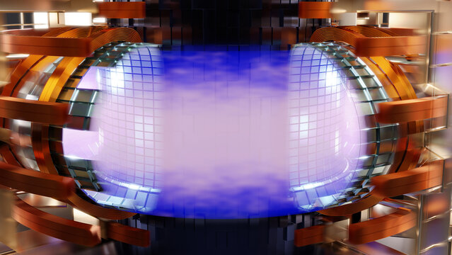 Tokamak with sustained nuclear fusion, 3d illustration.