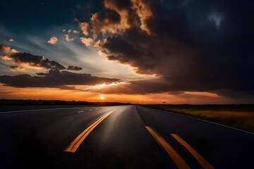 Fototapeta na wymiar driving on the highway at sunset