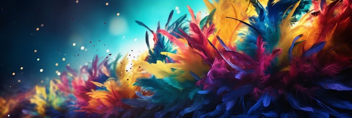 Colorful brazilian carnival celebration with main attributes and text space on background