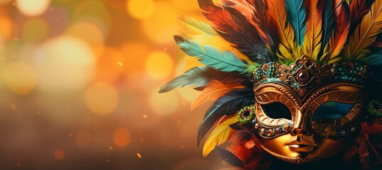 Colorful brazilian carnival background with main attributes and copy space for text placement