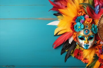 Vibrant brazilian carnival background with copy space and festive carnival attributes
