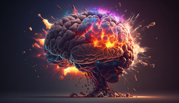 Creativity concept with a brain exploding in colors. Mind blown concept.Generative AI