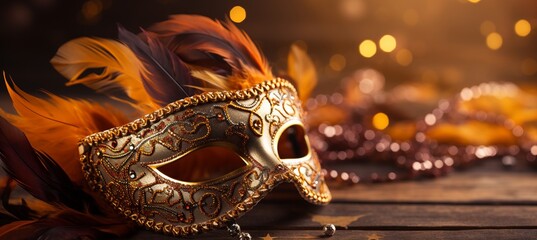 Vibrant venetian carnival background with main carnival attributes and copy space for text placement