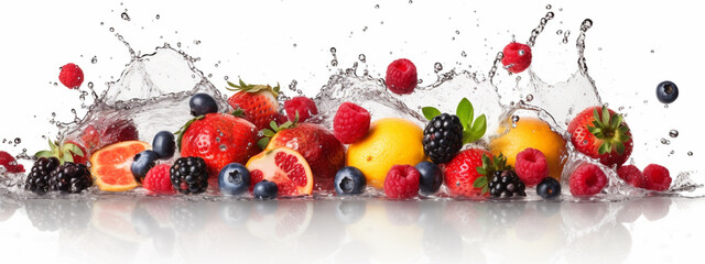 fruits and berries banner on white background.Generative AI