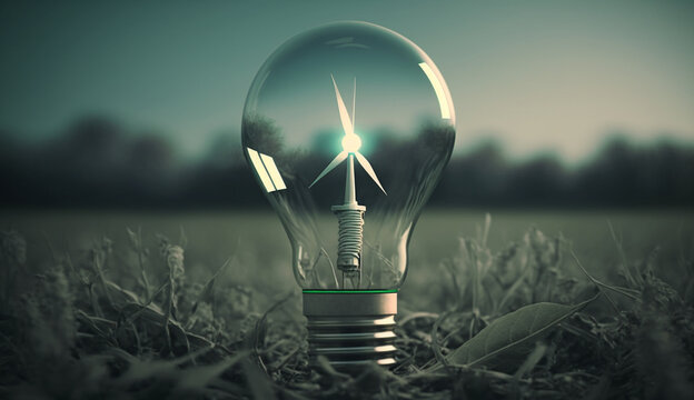 light bulbs and trees Concepts of energy saving and investment in eco-business.Generative AI