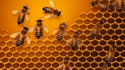 Fotobehang bees on a wax frame.Generative AI © Anna