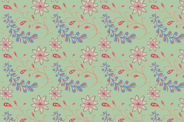 The floral vine background is suitable for fabric, tile, gift wrapping paper. on mint green background