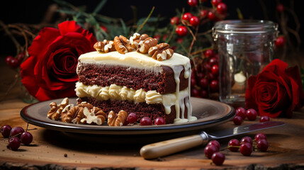 christmas cake with berries HD 8K wallpaper Stock Photographic Image