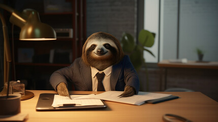 sloth office worker, dressed in a suit.Generative AI