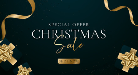 Merry christmas banner, green background with christmas, new year element. Vector illustration