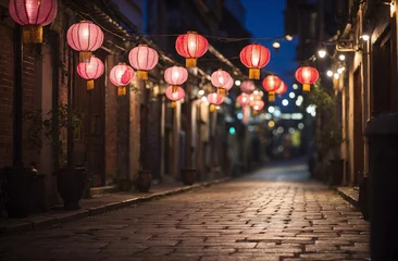 Crédence de cuisine en verre imprimé Ruelle étroite Chinese lantern on the alley with blurred lights background