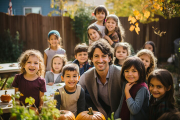 ultimate smiling teacher having fun with children in the school