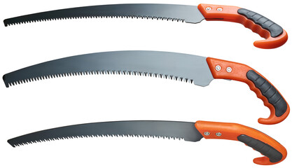 set of pruning hand saws, handy tool specifically designed for cutting through branches and small...
