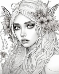 Cute fairy princess for coloring pages, flowers, coloring