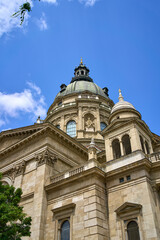 Close up of the exterior and dome of St. Stephen's Basilica (Szent István Bazilika) in Budapest, Hungary.