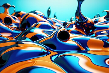 Modern abstract background, liquid glass, metal wavy figures.